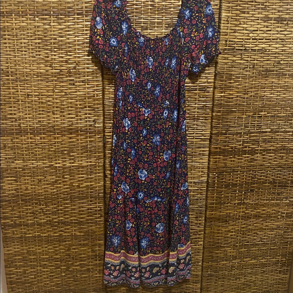 EUC Zesica Smocked Navy DARK RED floral BOho Maxi Dress XL